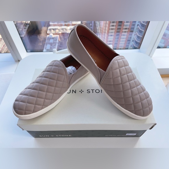 Sun + Stone Womens Mariam2 Quilted Flat Loafers Slip on Sneaker Taupe 7.5M/8M - Picture 2 of 14